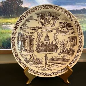 Vernon Kilns California Souvenir Plate with area Scenes Brown Transferware